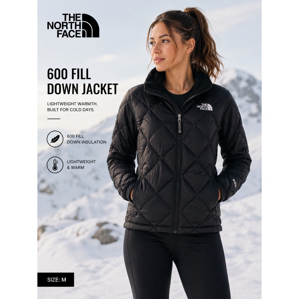 The North Face Puffer Jacket Women Medium Black 600 Fill Down Diamond Quilt Zip